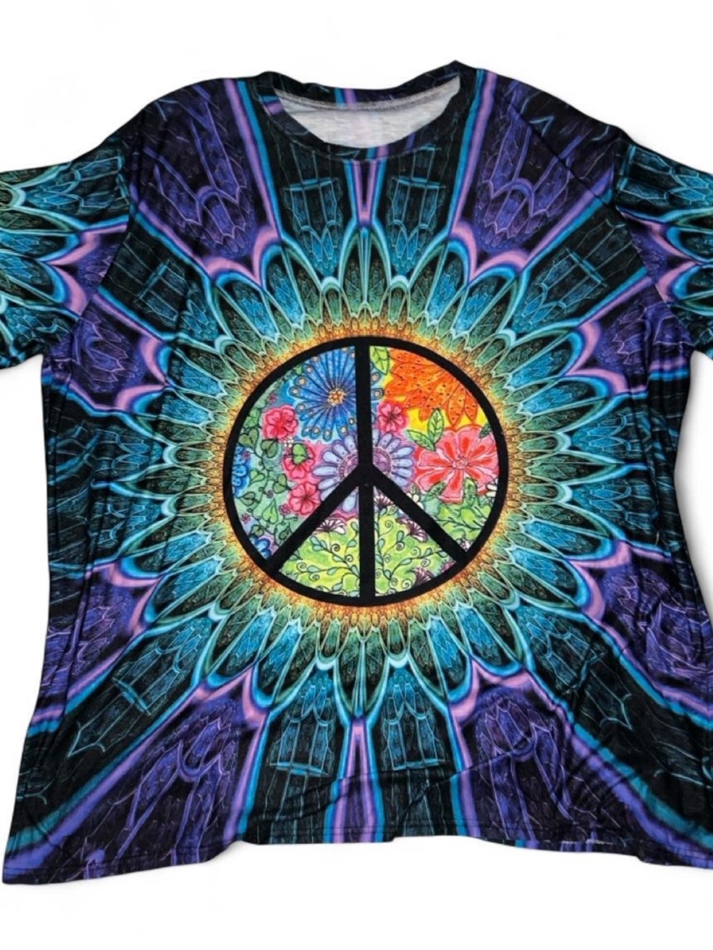 Plus Size Tie-Dye Peace Sign Graphic Tee — Vibrant Multicolor